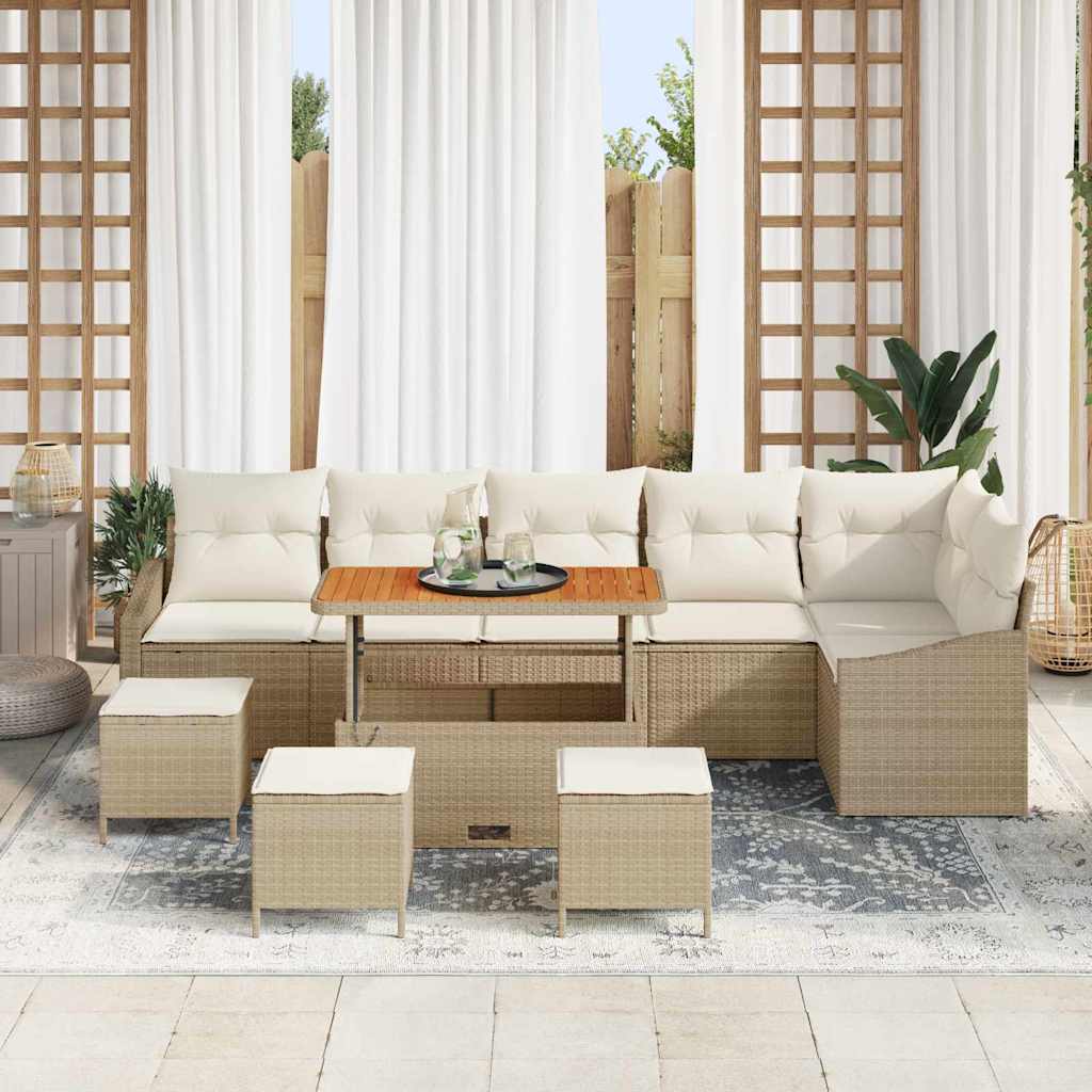 Conjunto de Sofá de Jardim 10 pcs Bege e Creme 110 x 55 x 71 cm