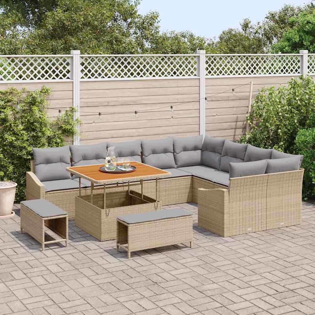 Conjunto de Sofá de Jardim 12 pcs Bege e Cinza Claro
