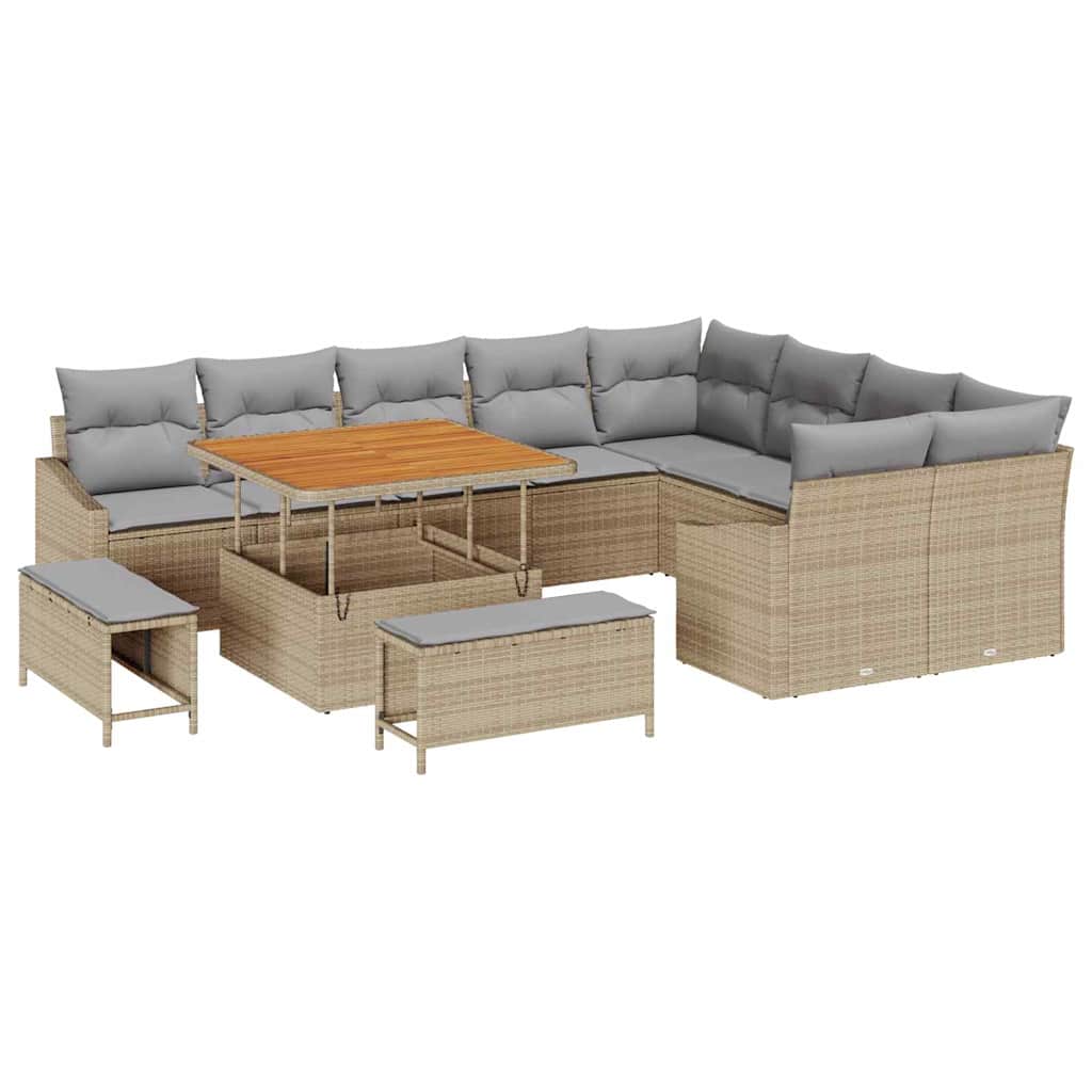 Conjunto de Sofá de Jardim 12 pcs Bege e Cinza Claro