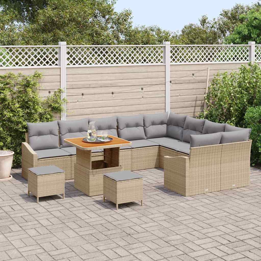 Conjunto de Sofá de Jardim 12 pcs Bege e Cinza Claro
