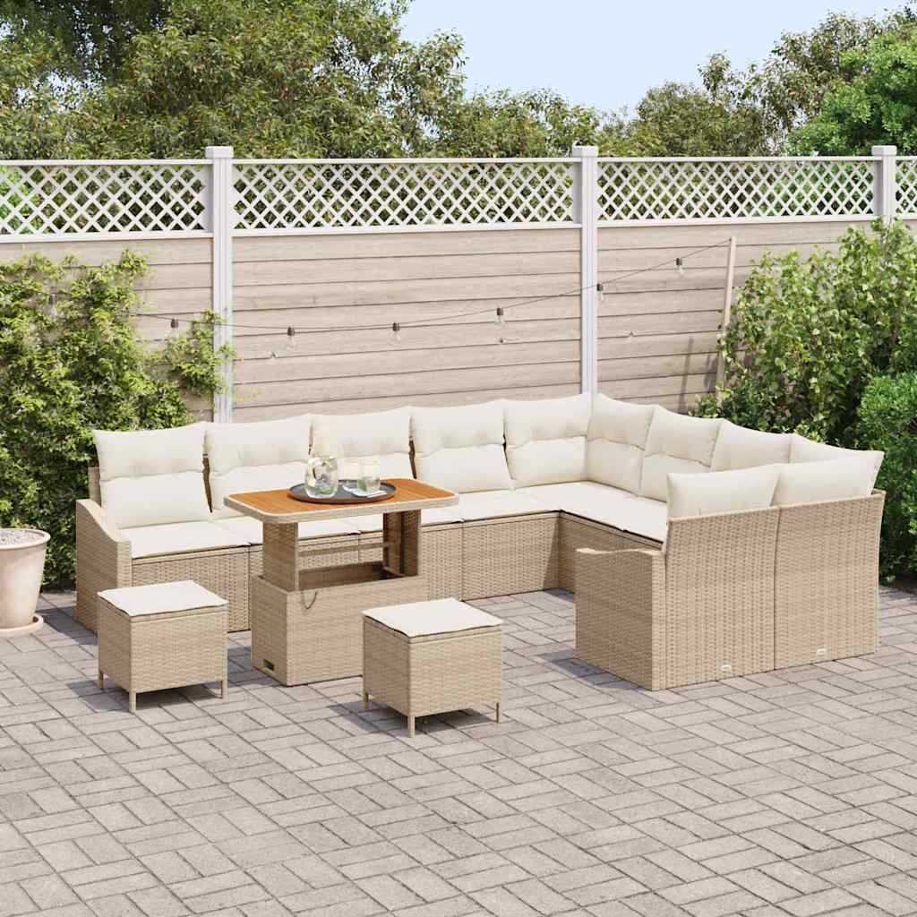 Conjunto de Sofá de Jardim 12 pcs Bege e Creme 90 x 55 x 71 cm