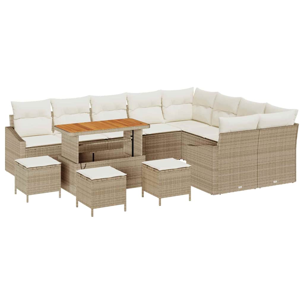 Conjunto de Sofá de Jardim 13 pcs Bege e Creme 110 x 55 x 71 cm