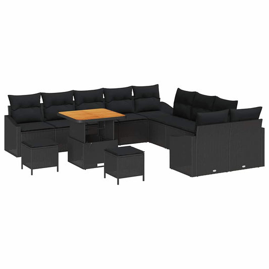 Conjunto de Sofá de Jardim com almofada 13 pcs Preto