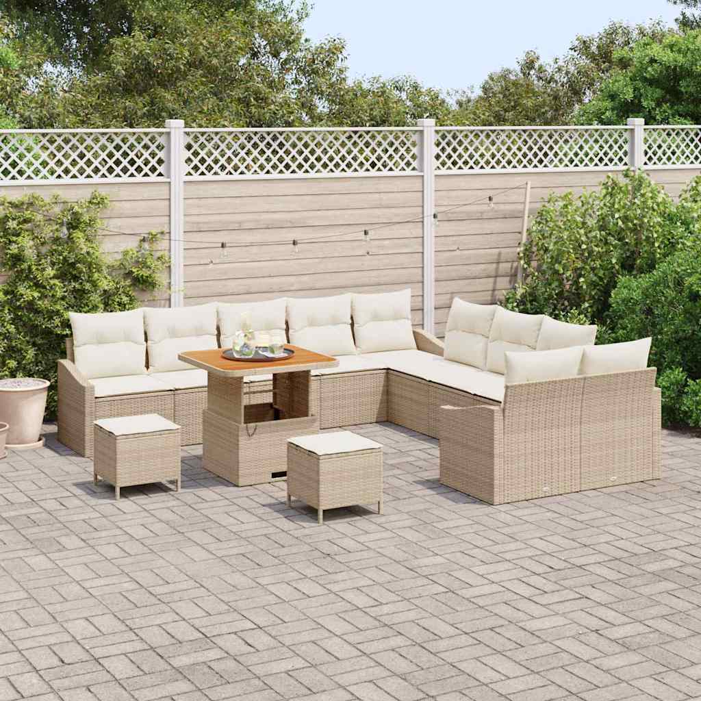 Conjunto de Sofá de Jardim com almofada 13 pcs Bege e Creme