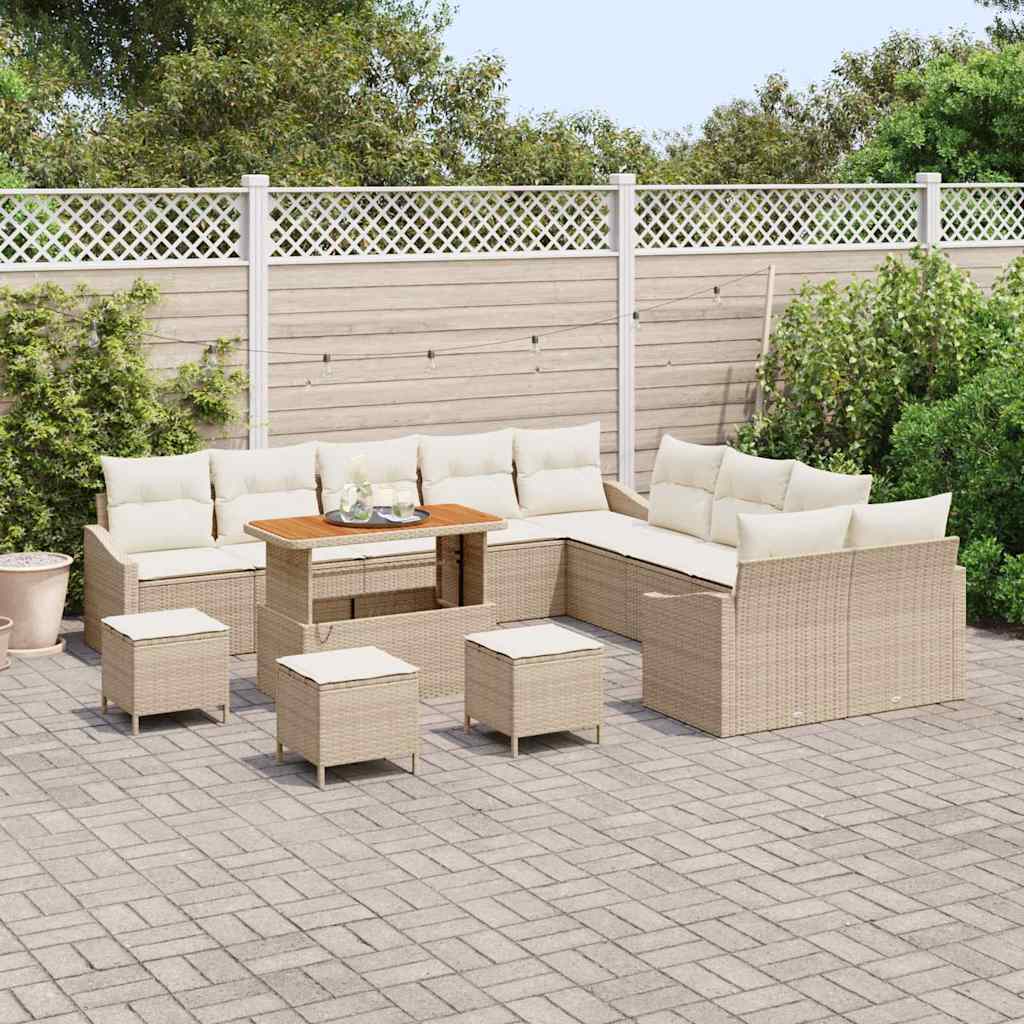 Conjunto de Sofá de Jardim com almofada 13 pcs Bege e Creme