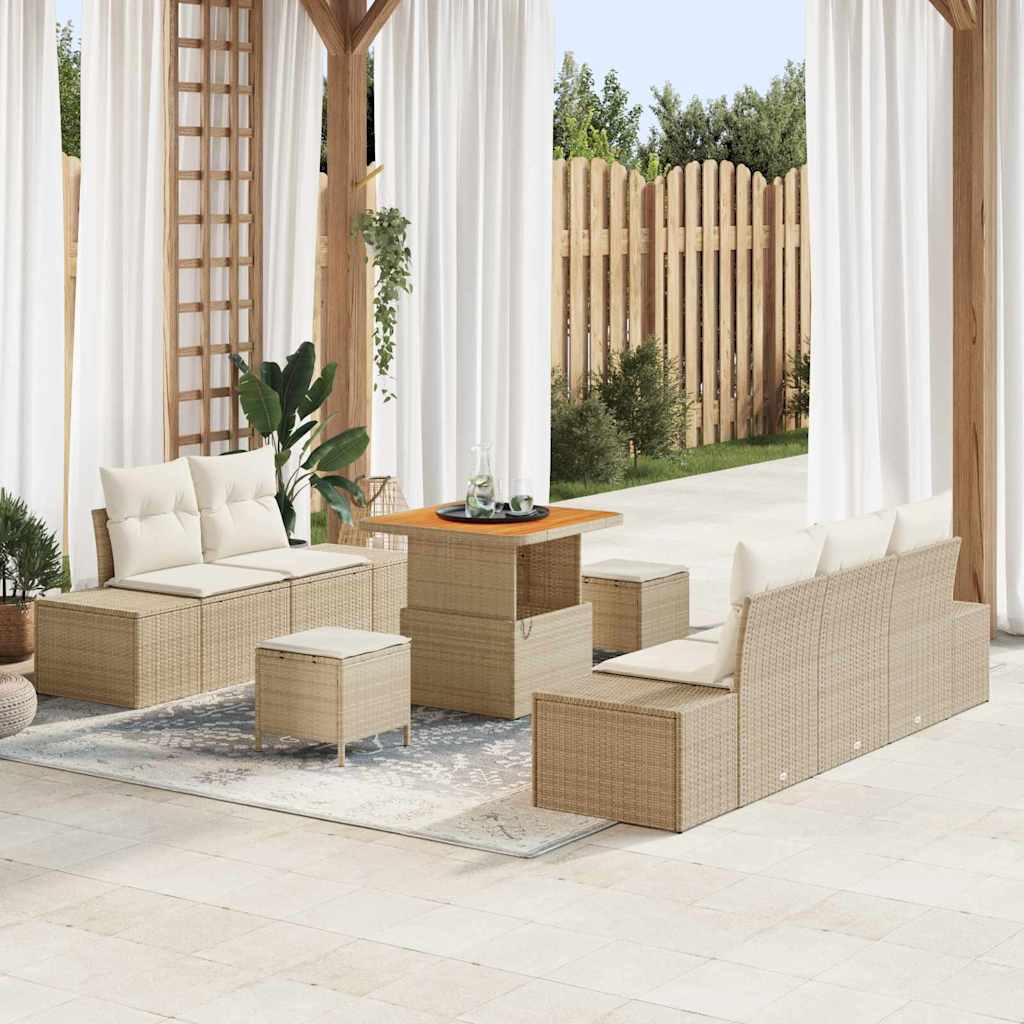 Conjunto de Sofá de Jardim 8 pcs Bege e Creme 80 x 80 x 71 cm
