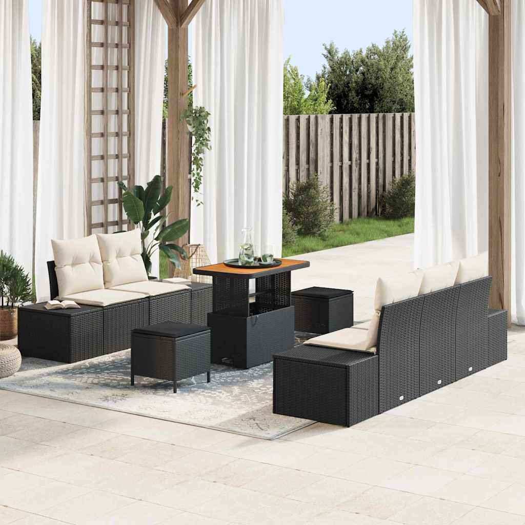 Conjunto de Sofá de Jardim 8 pcs Preto e Creme 90 x 55 x 71 cm