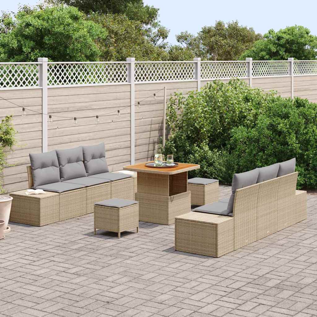 Conjunto de Sofá de Jardim 9 pcs Bege e Cinza Claro