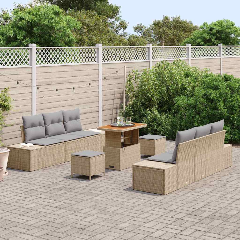 Conjunto de Sofá de Jardim 9 pcs Bege e Cinza Claro