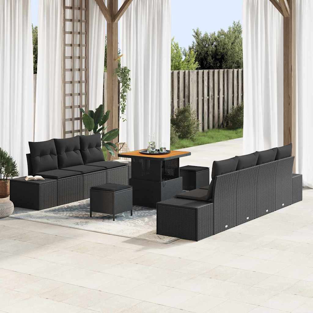 Conjunto de Sofá de Jardim com almofada 10 pcs Preto