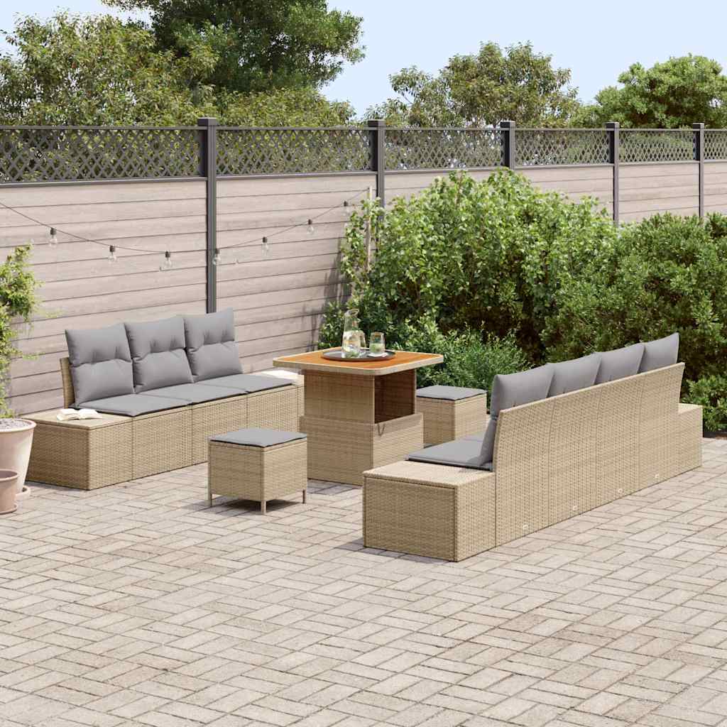 Conjunto de Sofá de Jardim 10 pcs Bege e Cinza Claro