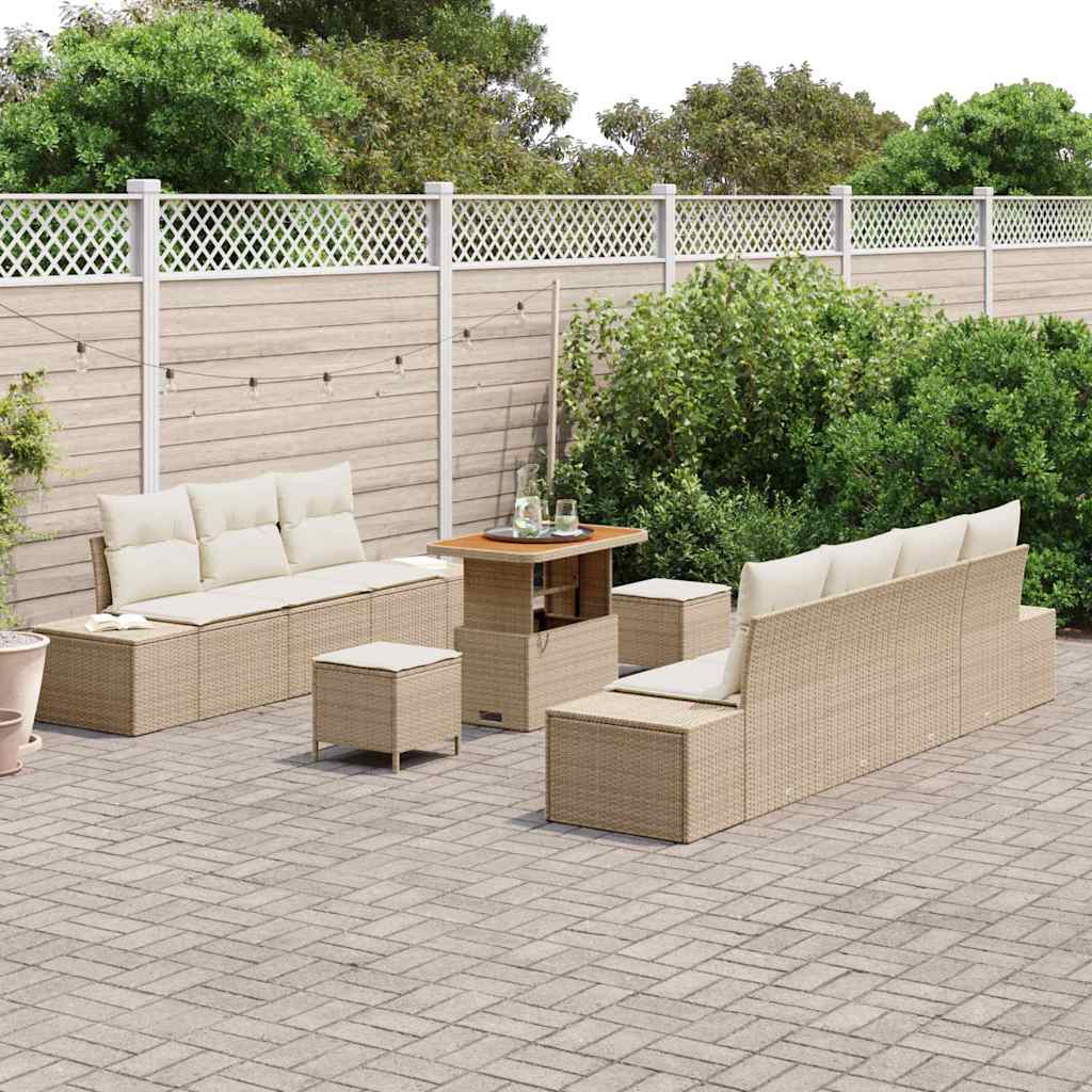 Conjunto de Sofá de Jardim com almofada 10 pcs Bege e Creme