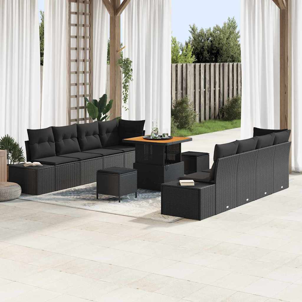 Conjunto de Sofá de Jardim com almofada 11 pcs Preto