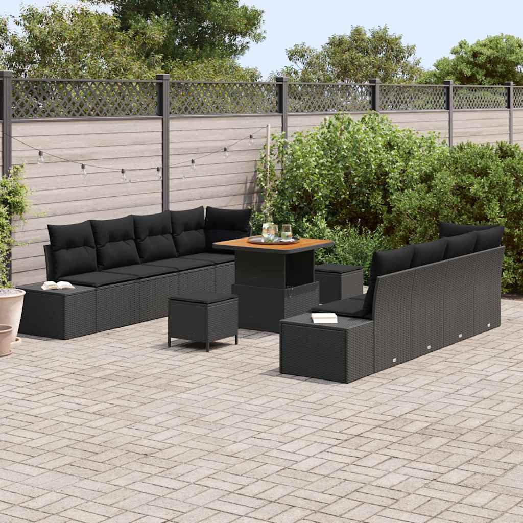 Conjunto de Sofá de Jardim com almofada 11 pcs Preto
