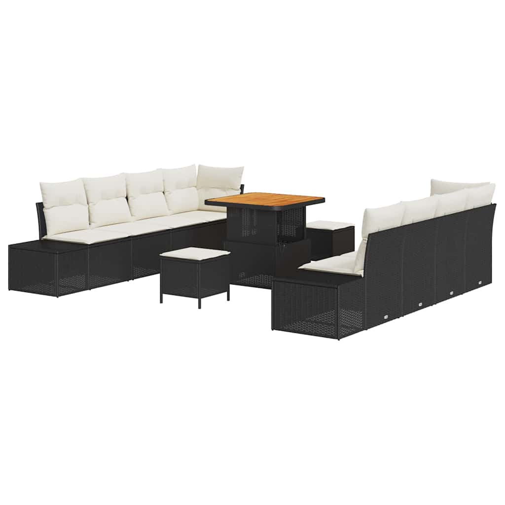 Conjunto de Sofá de Jardim com almofada 11 pcs Preto e Creme