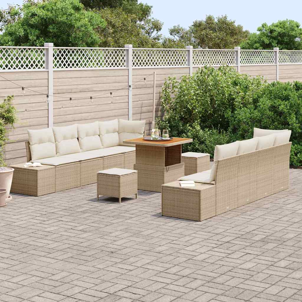 Conjunto de Sofá de Jardim com almofada 11 pcs Bege e Creme