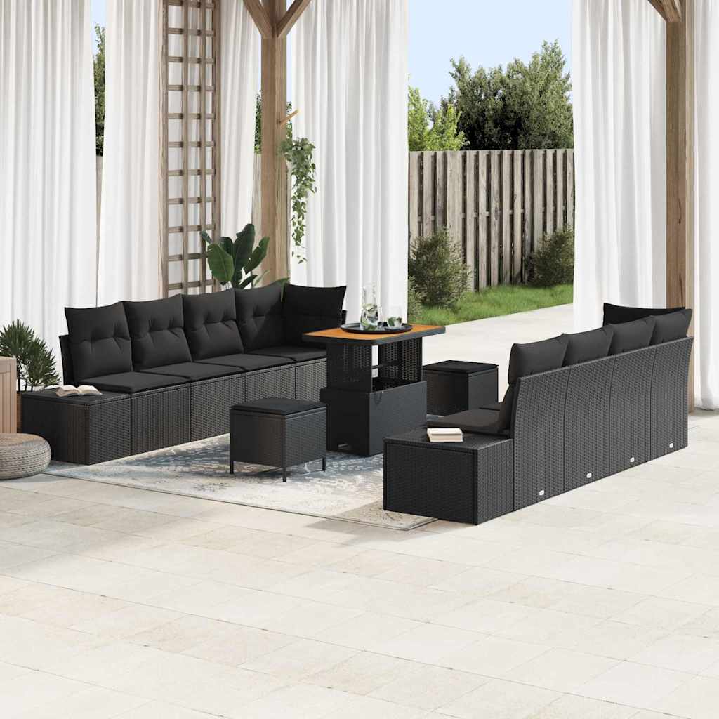 Conjunto de Sofá de Jardim com almofada 11 pcs Preto