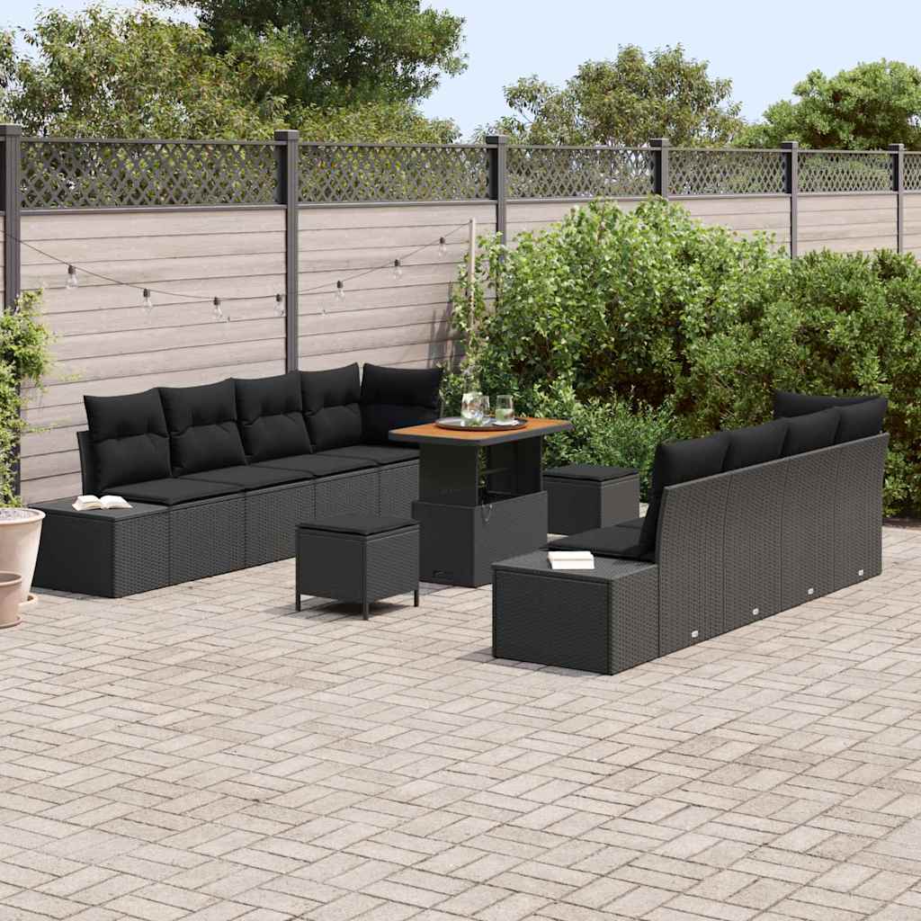 Conjunto de Sofá de Jardim com almofada 11 pcs Preto