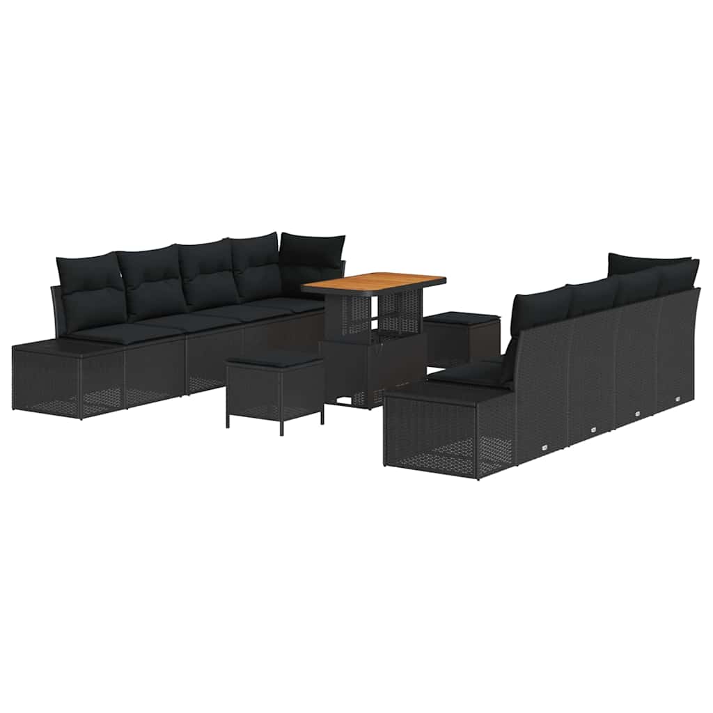 Conjunto de Sofá de Jardim com almofada 11 pcs Preto