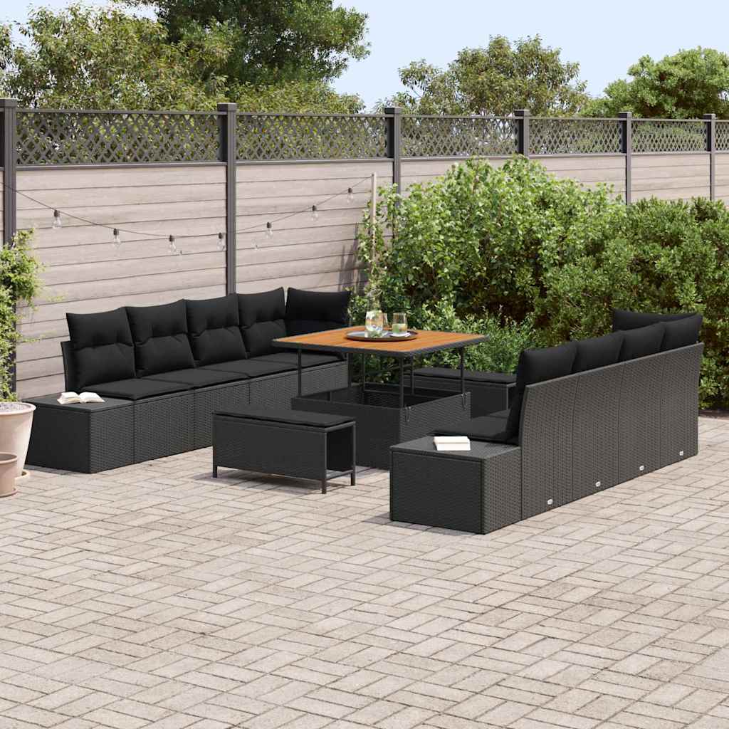 Conjunto de Sofá de Jardim com almofada 11 pcs Preto