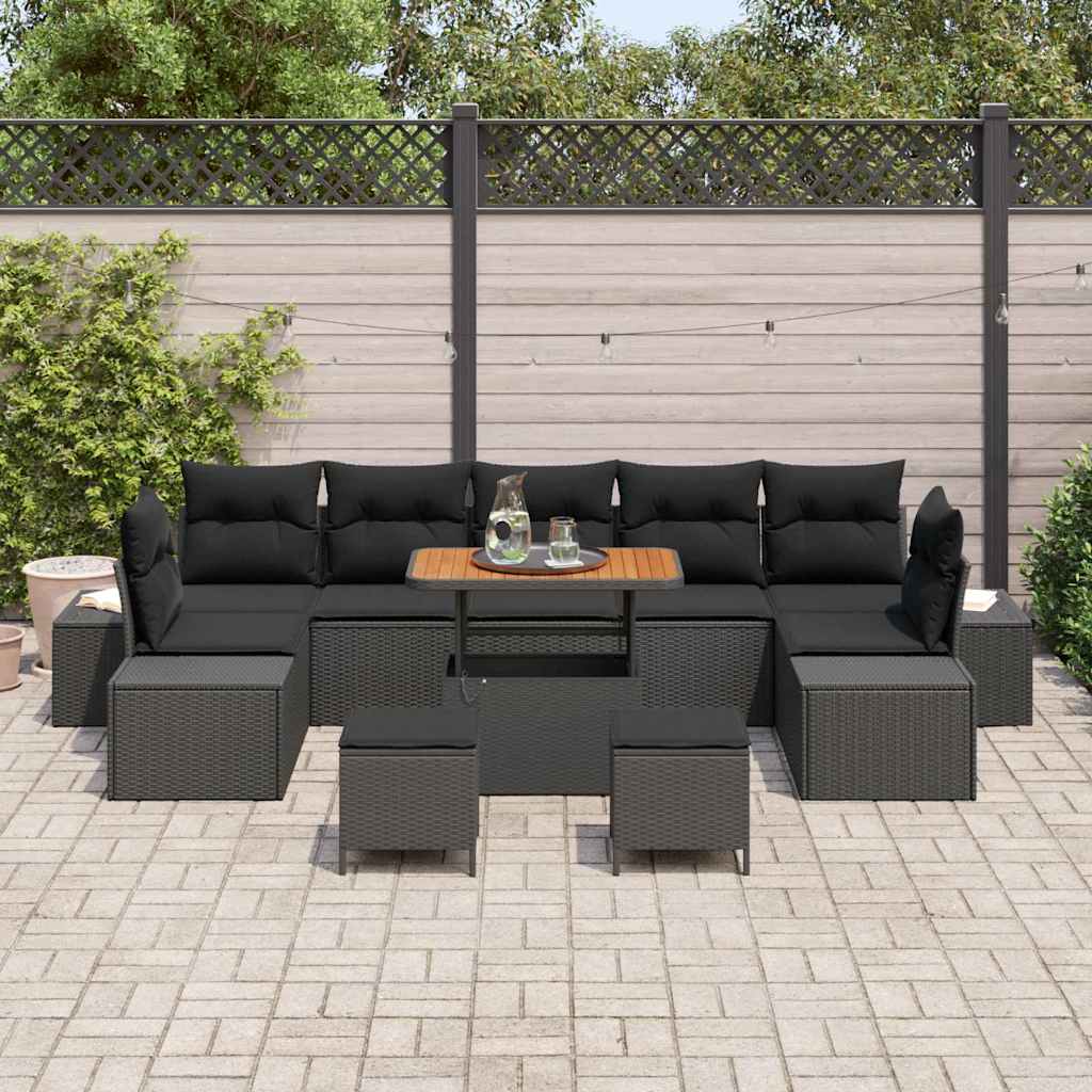 Conjunto de Sofá de Jardim com almofada 10 pcs Preto