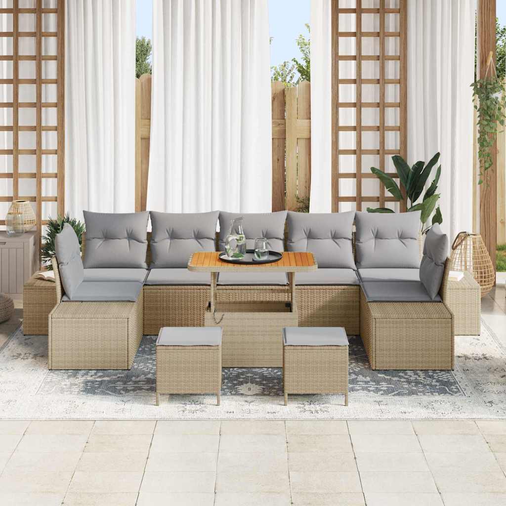 Conjunto de Sofá de Jardim 10 pcs Bege e Cinza Claro