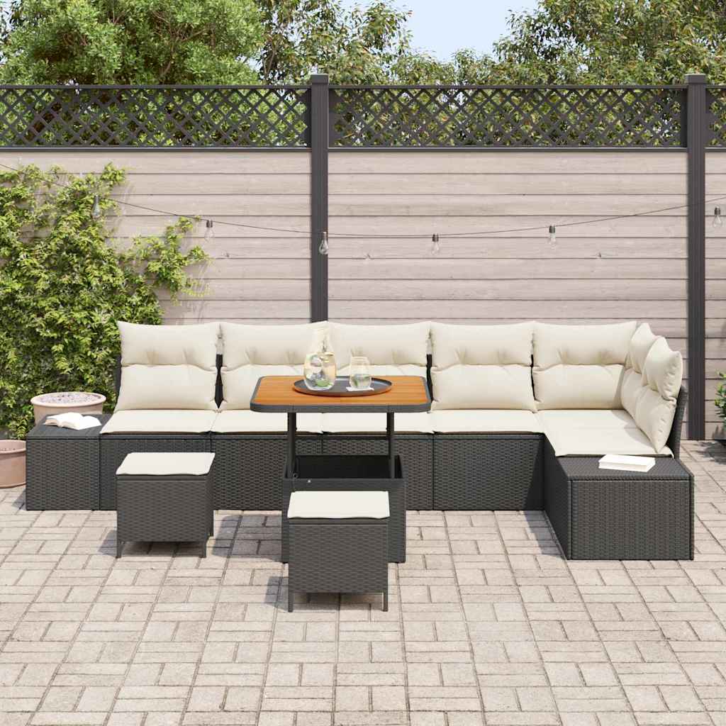 Conjunto de Sofá de Jardim 9 pcs Preto e Creme 80 x 80 x 71 cm