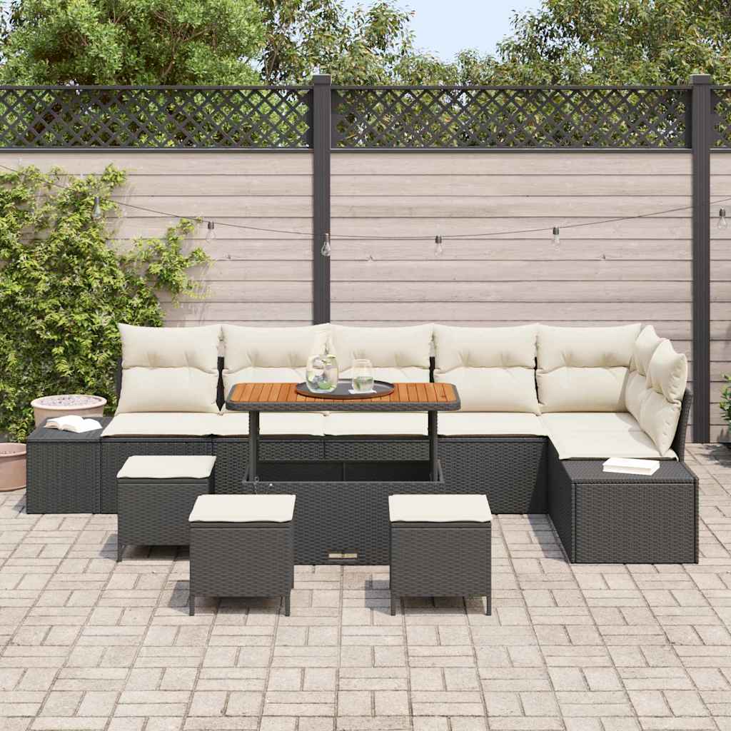 Conjunto de Sofá de Jardim 9 pcs Preto e Creme 110 x 55 x 71 cm