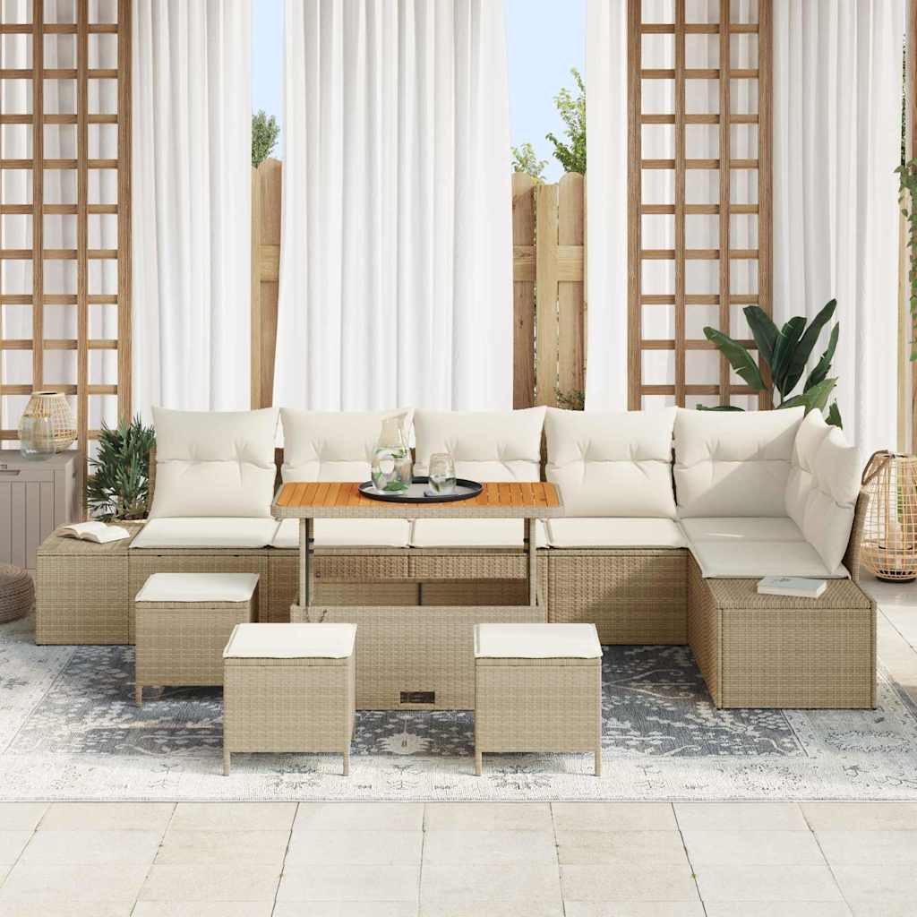 Conjunto de Sofá de Jardim 9 pcs Bege e Creme 110 x 55 x 71 cm