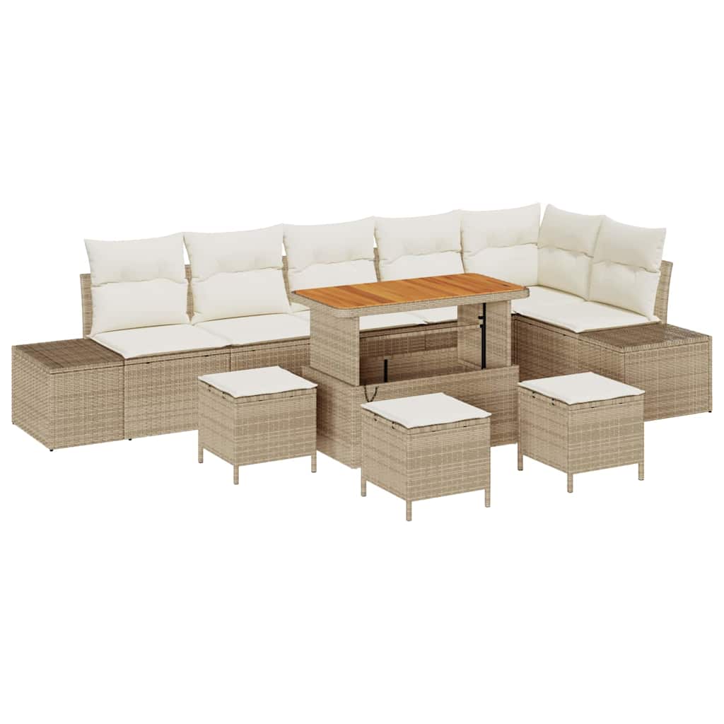 Conjunto de Sofá de Jardim 9 pcs Bege e Creme 110 x 55 x 71 cm