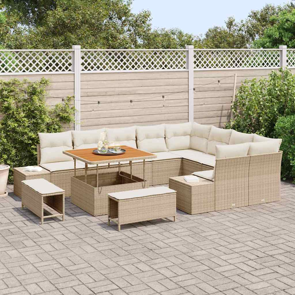 Conjunto de Sofá de Jardim com almofada 12 pcs Bege e Creme