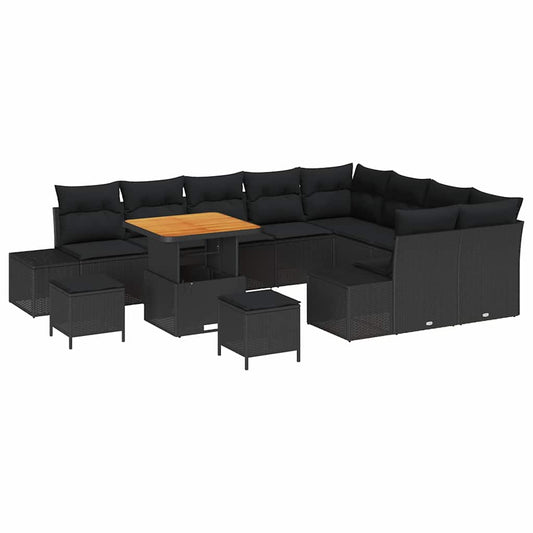 Conjunto de Sofá de Jardim com almofada 12 pcs Preto