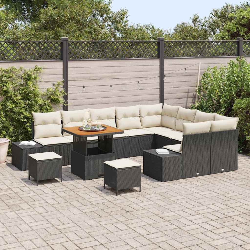 Conjunto de Sofá de Jardim 12 pcs Preto e Creme 80 x 80 x 71 cm