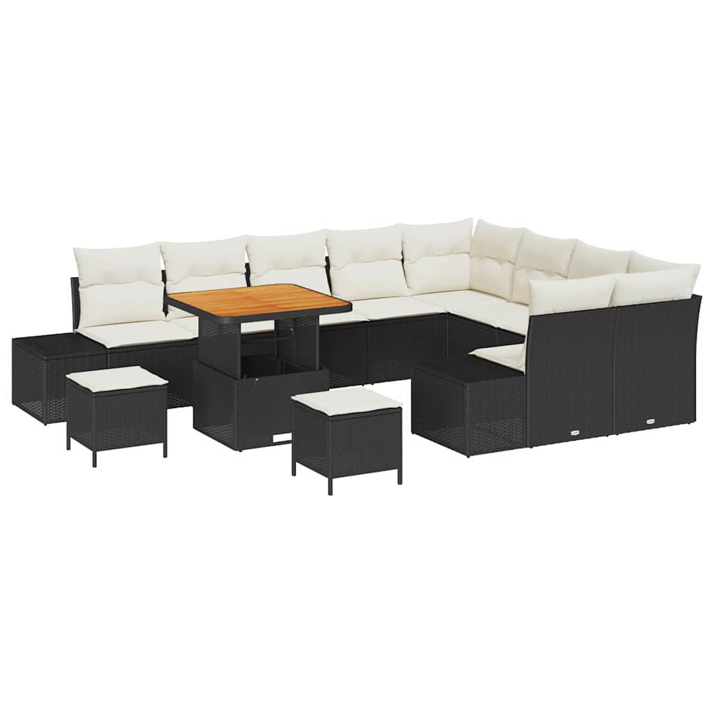 Conjunto de Sofá de Jardim 12 pcs Preto e Creme 80 x 80 x 71 cm