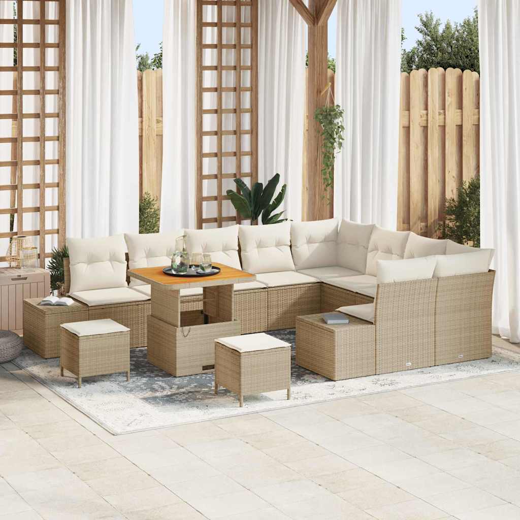 Conjunto de Sofá de Jardim 12 pcs Bege e Creme 80 x 80 x 71 cm