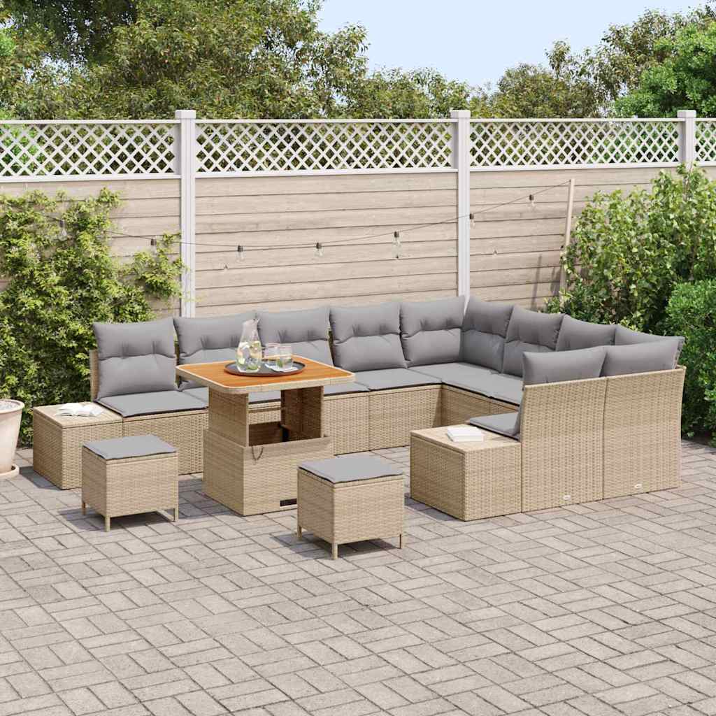 Conjunto de Sofá de Jardim 12 pcs Bege e Cinza Claro
