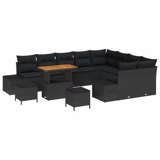 Conjunto de Sofá de Jardim 12 pcs Preto Rattan Sintético