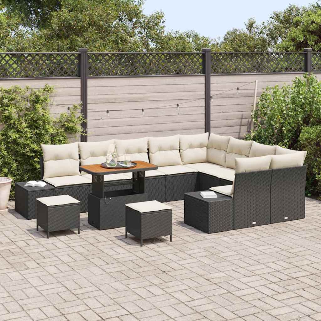 Conjunto de Sofá de Jardim 12 pcs Preto e Creme 90 x 55 x 71 cm