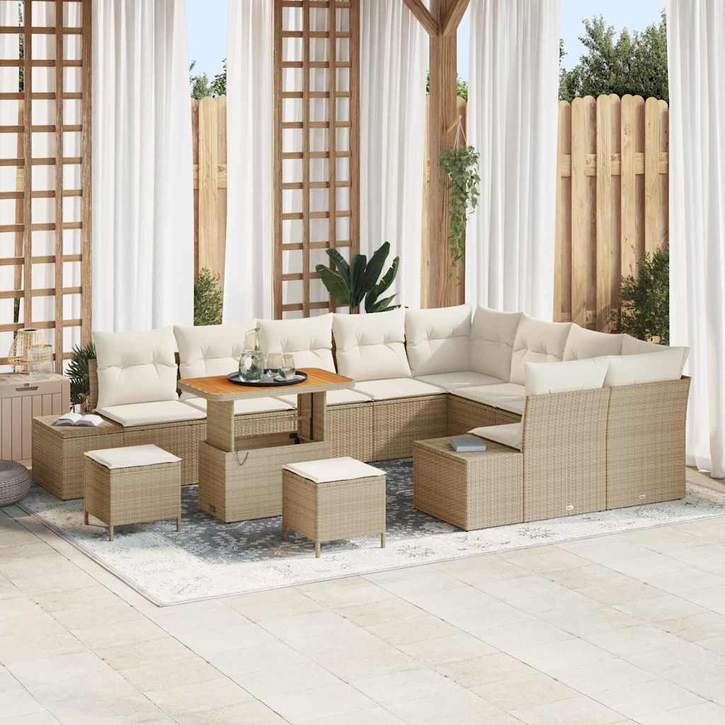 Conjunto de Sofá de Jardim 12 pcs Bege e Creme 90 x 55 x 71 cm