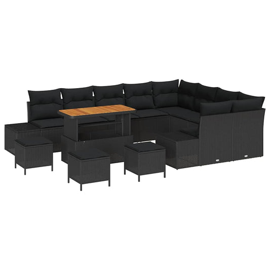 Conjunto de Sofá de Jardim com almofada 13 pcs Preto