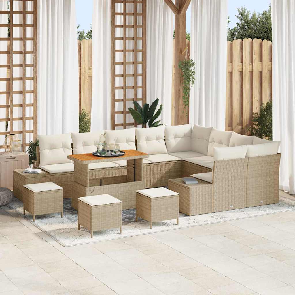 Conjunto de Sofá de Jardim 12 pcs Bege e Creme 110 x 55 x 71 cm