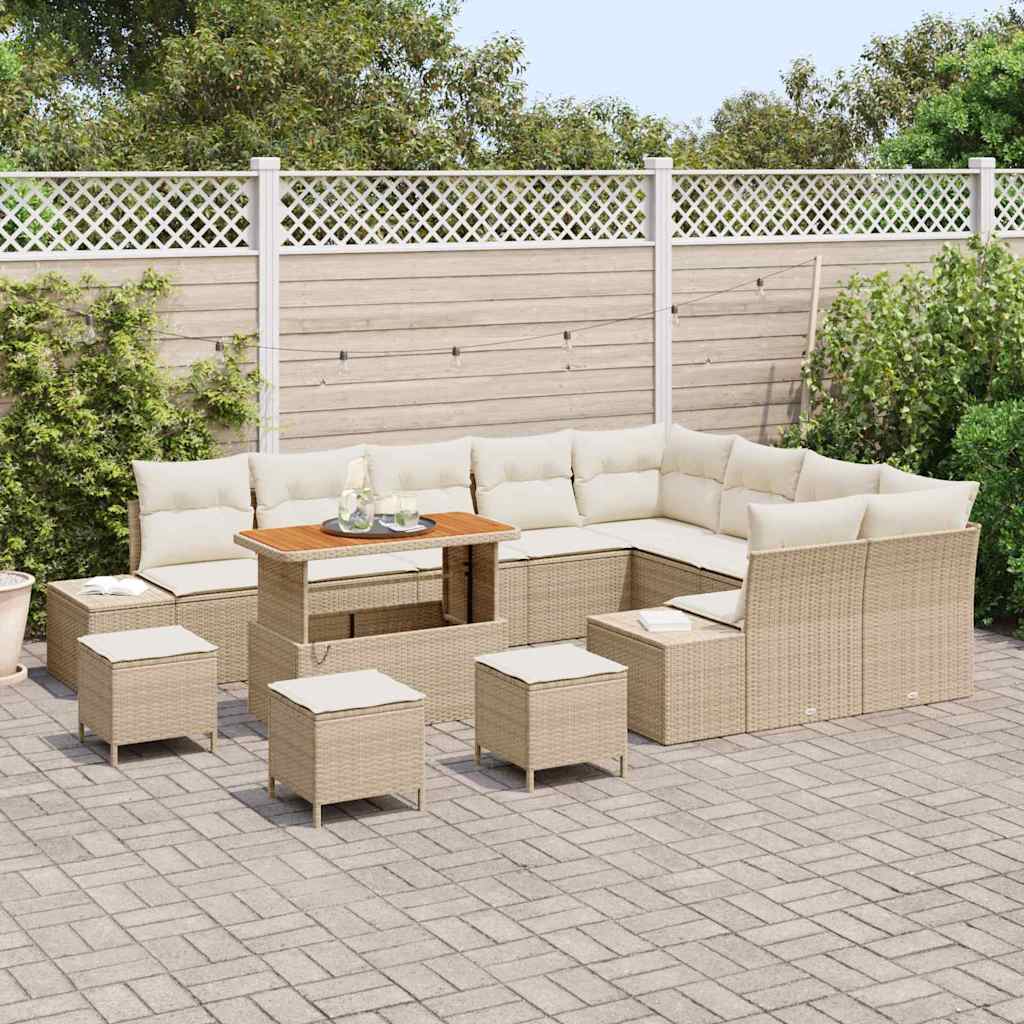 Conjunto de Sofá de Jardim 12 pcs Bege e Creme 110 x 55 x 71 cm