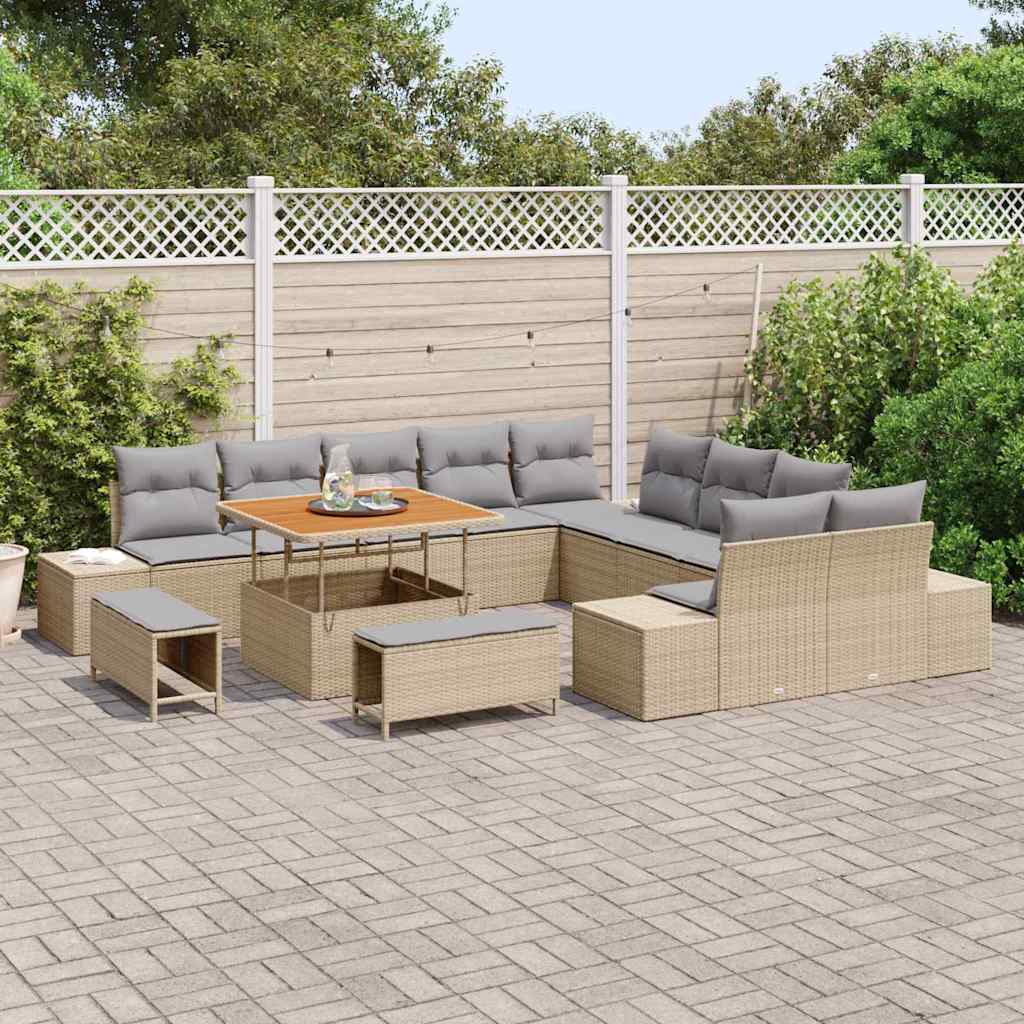 Conjunto de Sofá de Jardim 13 pcs Bege e Cinza Claro