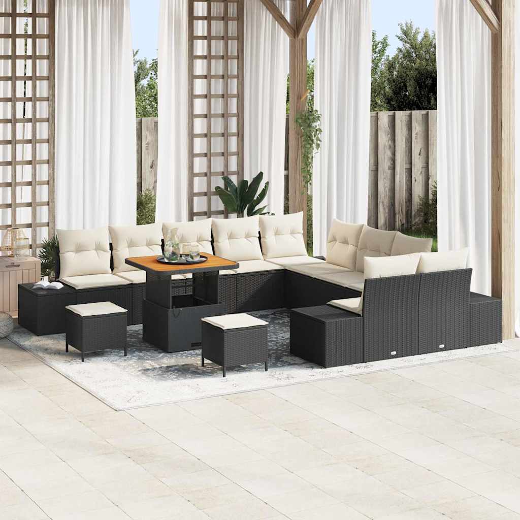 Conjunto de Sofá de Jardim 13 pcs Preto e Creme 80 x 80 x 71 cm