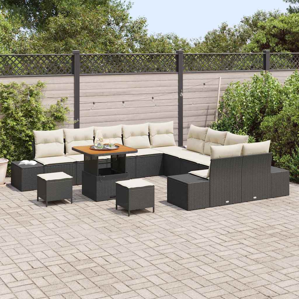 Conjunto de Sofá de Jardim 13 pcs Preto e Creme 80 x 80 x 71 cm