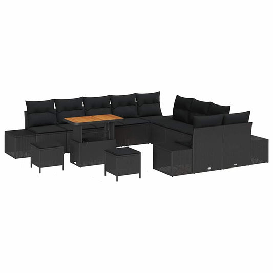 Conjunto de Sofá de Jardim com almofada 13 pcs Preto