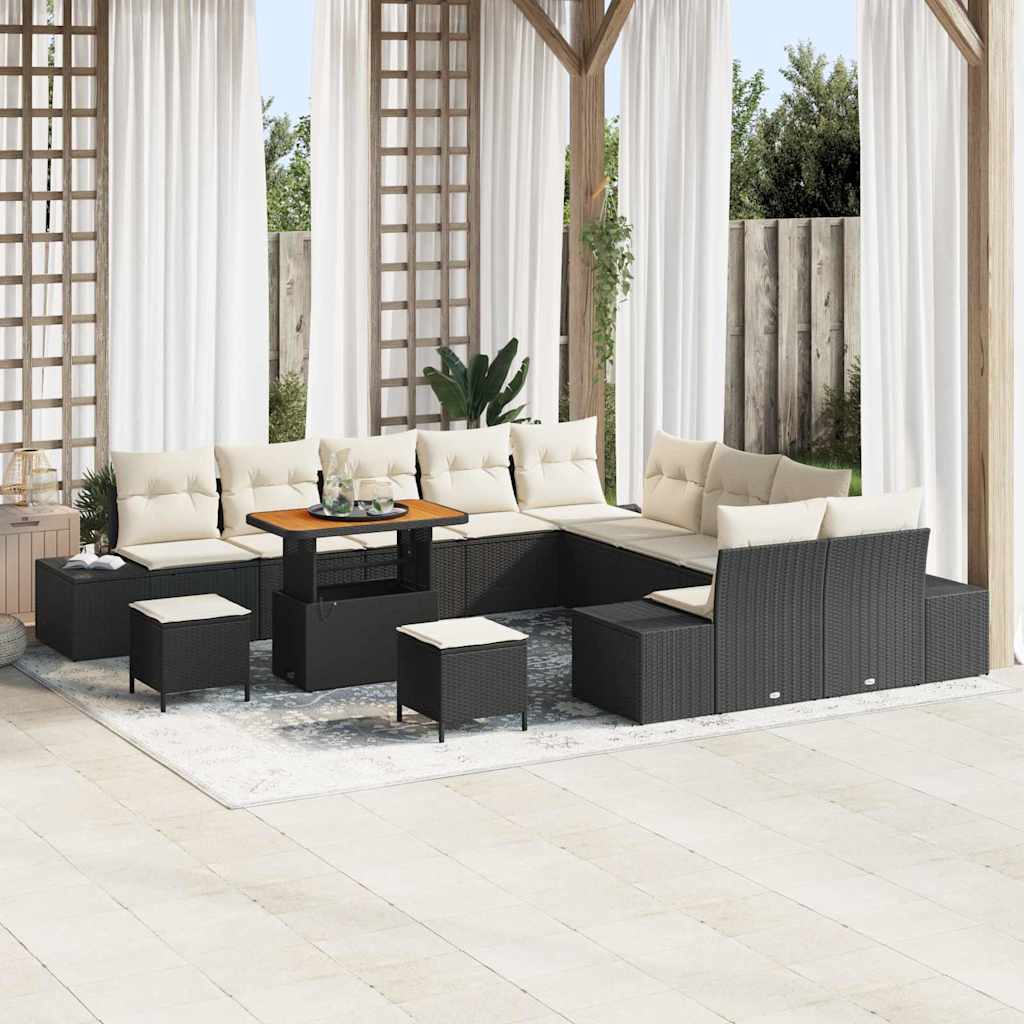 Conjunto de Sofá de Jardim 13 pcs Preto e Creme 90 x 55 x 71 cm
