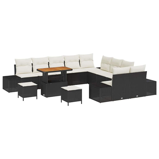 Conjunto de Sofá de Jardim 13 pcs Preto Rattan Sintético