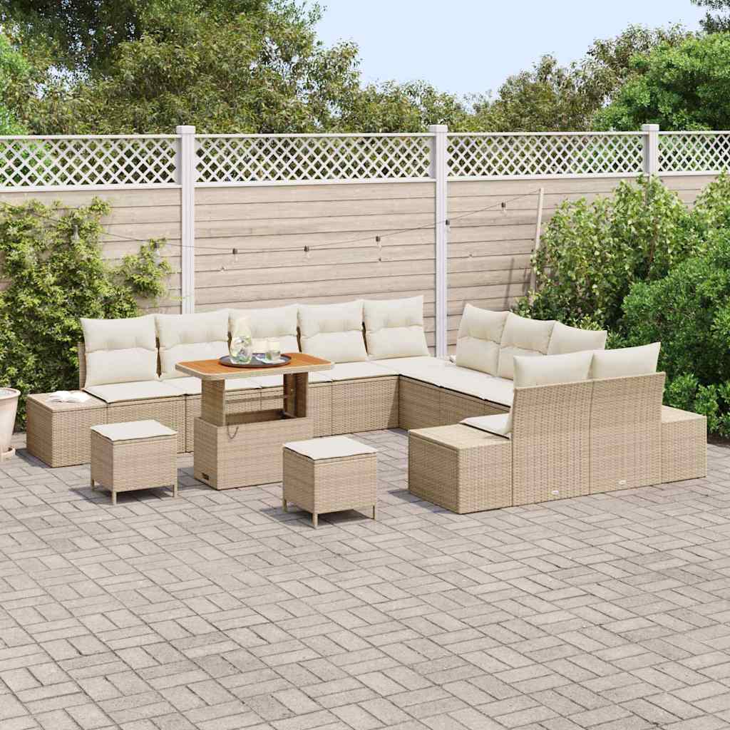 Conjunto de Sofá de Jardim 13 pcs Bege e Creme 90 x 55 x 71 cm