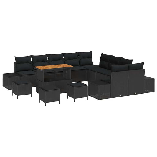 Conjunto de Sofá de Jardim com almofada 13 pcs Preto